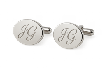 Engraved silver monogram cufflinks for formal wear