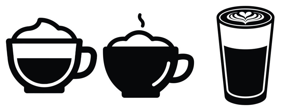 matcha latte minimal flat icon set, black color and white background