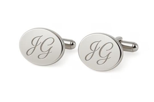 Engraved silver monogram cufflinks for formal wear