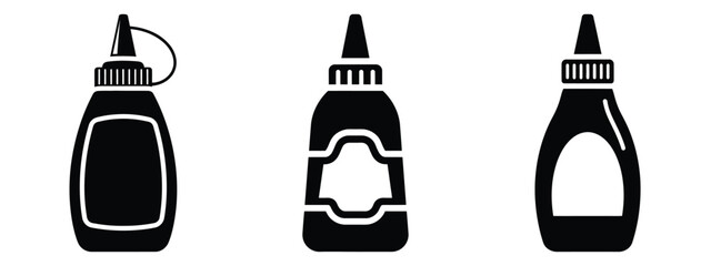 mustard bottle minimal flat icon set, black color and white background