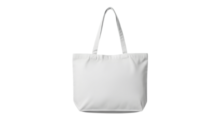 A plain white canvas tote bag with handles, isolated on a transparent background, perfect for customization and branding