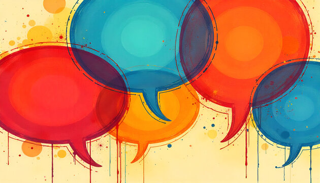 Abstract Vector Conversation Bubbles Background - Yellow Pop Art Communication Template for Chat, Social Media, and Dialogue