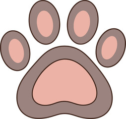 A stylized vector illustration of an animal paw print, featuring a large central pad and four smaller toe pads, colored in muted pink and brown/taupe tones with a dark outline.