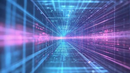 Digital data stream flowing through abstract network grid - Powered by Adobe