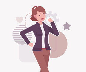 Attractive active beautiful girl young adult woman, running fast pose. Female model, ponytail hairstyle, activewear jacket, pants, vector flat style cartoon illustration, modern creative background