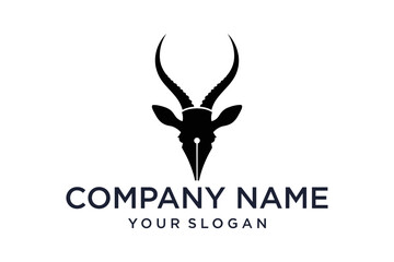 Gazelle Antelope Head Logo with Fountain Pen Nib, Creative Writing and Animal Symbol