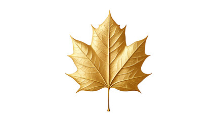 A single golden maple leaf with a detailed metallic texture sits in front of an abstract geometric pattern