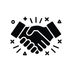 Stylized Handshake for Partnership and Agreement, Deal Concluded or Successful Handshake Icon, Black Silhouette of Hands Shaking with Sparkles, Business or Teamwork Vector Symbol
