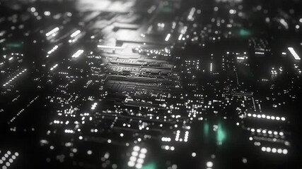 Circuit board processing digital data in a futuristic network - Powered by Adobe
