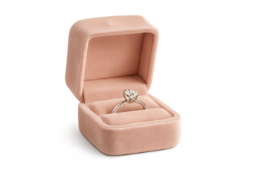 Engagement diamond ring in pink velvet box