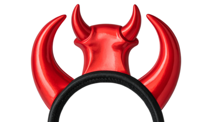  Glossy Red Devil Horns Accessory with Black Band, Isolated on Transparent Background PNG