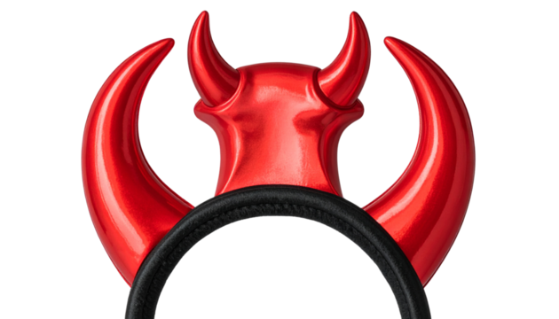 Glossy Red Devil Horns Accessory with Black Band, Isolated on Transparent Background PNG