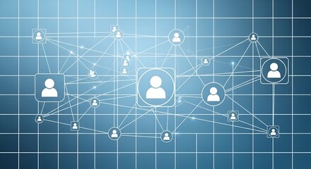 Abstract Social Network Connection Concept on Blue Grid Background Image