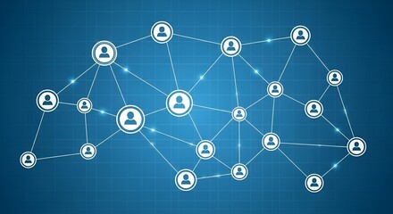 Social Network Connection Concept with People Icons on a Blue Background