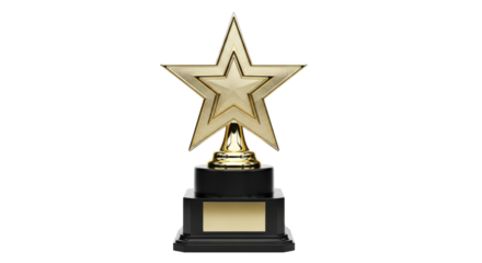 Shiny gold star trophy, symbol of victory, success, and award isolated on transparent background
