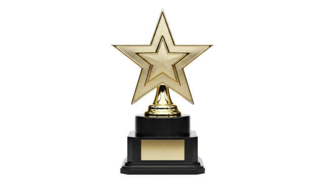 Shiny gold star trophy, symbol of victory, success, and award isolated on transparent background