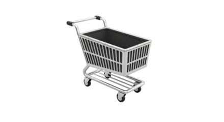 Empty metal shopping cart, retail and grocery store commerce isolated on transparent background