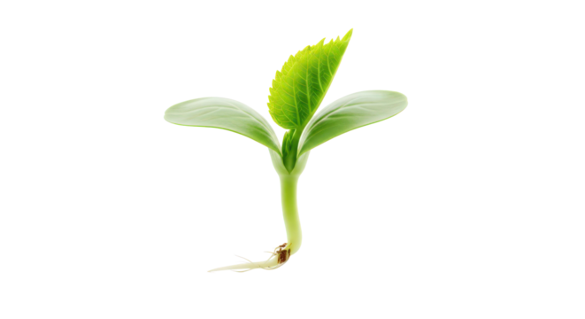 Fresh green seedling with roots, symbolizing new life and growth isolated on transparent background