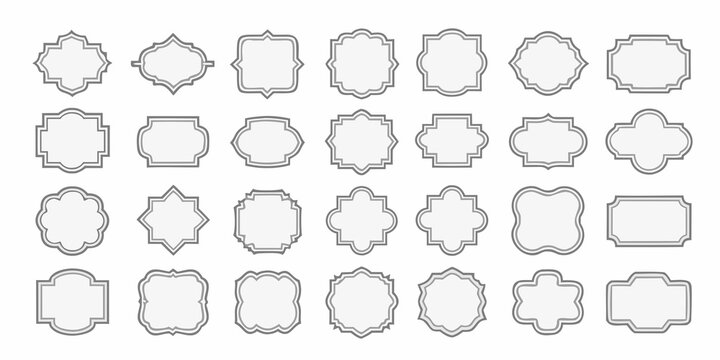 Collection of decorative vintage style frames and borders with subtle gray outlines on white background