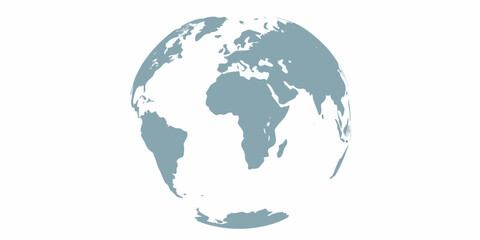 Stylized globe of earth with continents in teal and white isolated on a white background