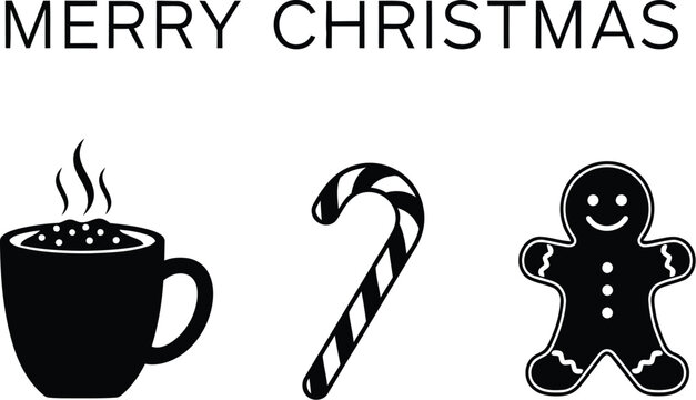 Christmas gingerbread man, candy cane, and hot chocolate silhouette