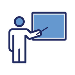 Teacher Explaining Blue Outline.  Bright Blue Fill Illustration Icon Vector for Education and Classroom Design