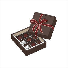 Box of Assorted Chocolates with Ribbon – Sweet Gift Illustration