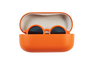 Orange sunglasses case with sunglasses isolated on transparent background isolated on white background