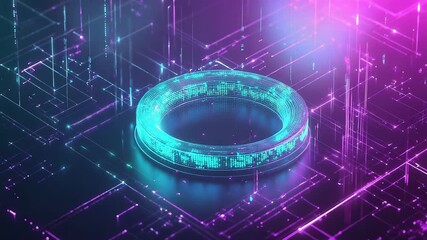 Digital data ring processing information in futuristic circuit board - Powered by Adobe