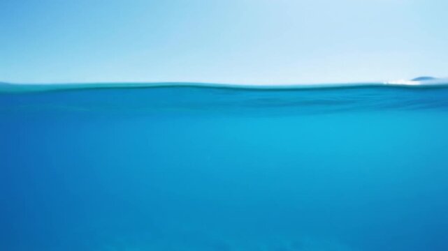 Serene Split View of Crystal Clear Blue Ocean Water and Sky