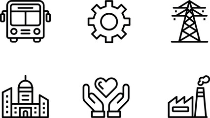 Icon set of city, industry, and social services
