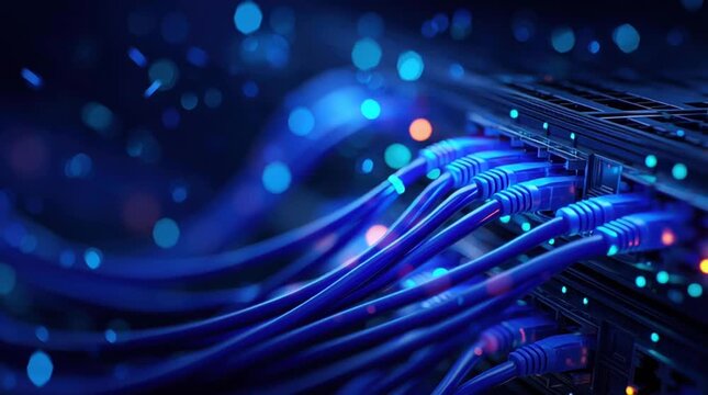 High-Speed Network Cables Connected to Server in Data Center