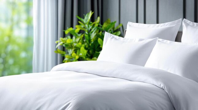 Comfortable Bed with Fresh White Linens in a Bright Bedroom
