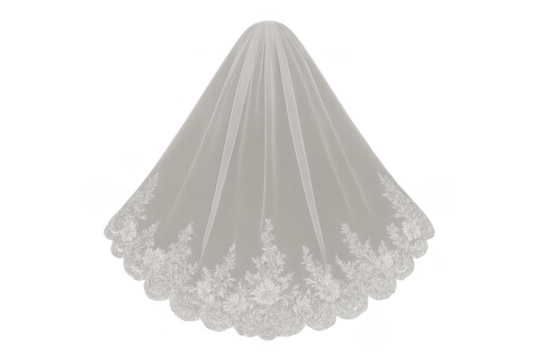 White bridal wedding veil with lace details transparent background