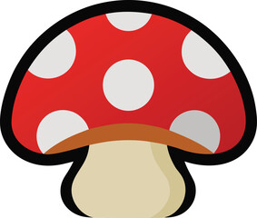 Naklejka premium Red and white polka dot mushroom flat design icon isolated on transparent background