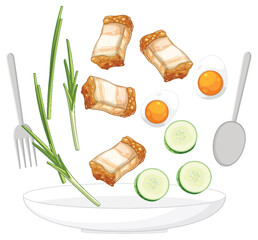 Crispy Pork Belly with Eggs and Fresh Vegetables