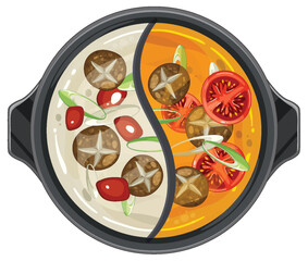 Yin Yang Hot Pot with Vegetables and Mushrooms