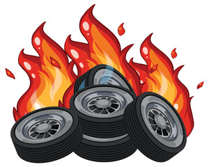 Stack of Car Tires Burning with Intense Flames
