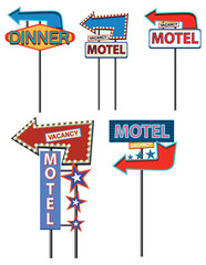 Retro Motel and Diner Roadside Sign Vector Collection