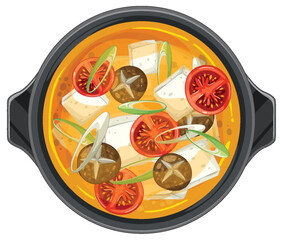 Korean Tofu Stew with Mushrooms and Vegetables in Pot