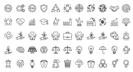 Set of ESG and sustainable development icons simple line vector symbols for environment society and 