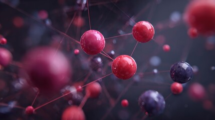 Abstract 3D Illustration of Colorful Molecules Interconnected by Energy Filaments in a Scientific Background