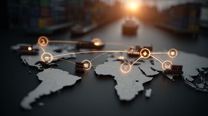 Pharma supply chain optimization map hologram,