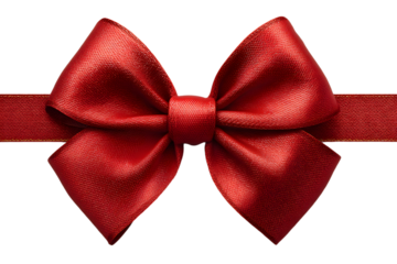 Realistic red bow and ribbon isolated on transparent background. Template for brochure or greeting card. Vector illustration.