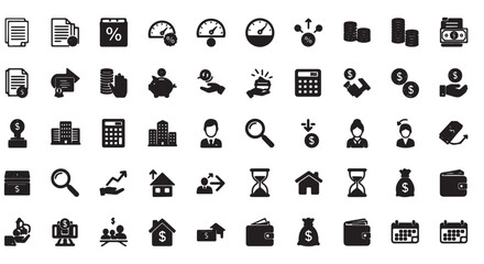 Set of black business and finance icons simple glyph vector design for web and mobile apps isolated 