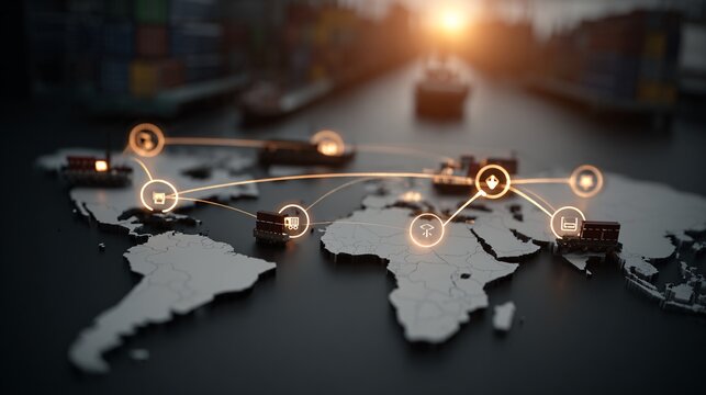 Pharma supply chain optimization map hologram,