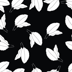 Seamless Black and White Botanical Leaf Art Pattern