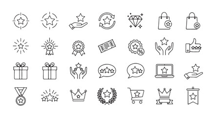 Set of star rating icons simple line vector symbols for e-commerce isolated on white background