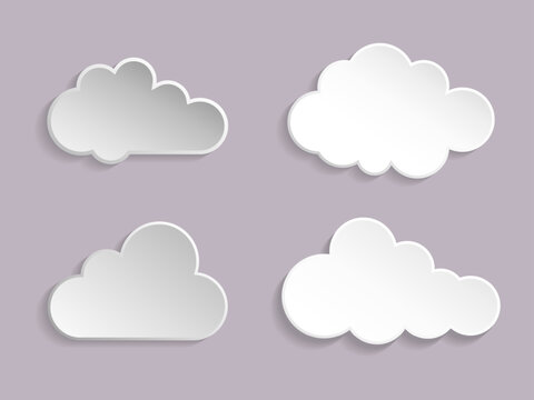 Set of 3D Cloud Icons. Vector Collection of Paper Cut Style Clouds with Shadow Effect