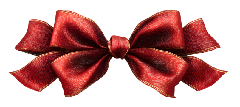 Realistic red bow and ribbon isolated on transparent background. Template for brochure or greeting card. Vector illustration.